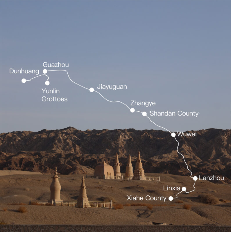 Route map: The Heart of the Silk Road: Where Civilizations Blend – A 10-Night, 11-Day Humanities & Art Journey through Amdo Tibet & the Hexi Corridor